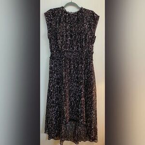 Vera Wang Dress Women’s Large Black Pattern Asymmetrical Maxi Ruffled Party